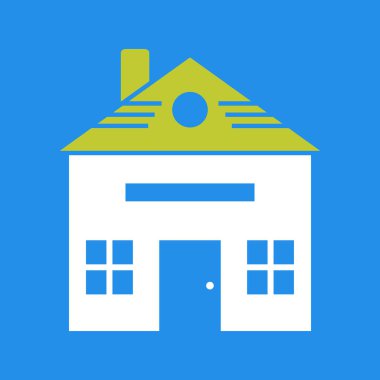 okul binası düz simgesi mavi arkaplan, vektör, illüstrasyon üzerinde izole