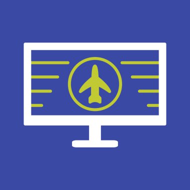 Uçak uçuş vektör simgesi. düz biçim semboldür, yuvarlak açılar, beyaz arkaplan, mavi arkaplan