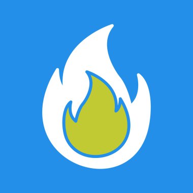 Ateş ikonu. Sarı arkaplan üzerindeki beyaz semboldür..