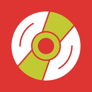 CD ya da DVD imzası. Düz kırmızı daire arkaplanındaki beyaz simge.