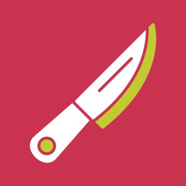 Mutfak bıçağı işareti. Vektör. Kırmızı çemberli, yumuşak turuncu dairede beyaz bir ikon. modern simge.