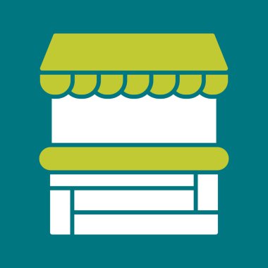 Restoran vektör ikonu. style vektör bicolor düz simge, eko yeşil ve sarı renkler, yuvarlak açılar, koyu mavi arkaplan.