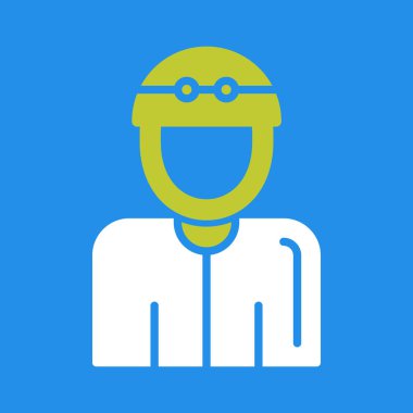 Erkek pilot vektör simgesi. biçim düz sembol, beyaz renk, yuvarlak açılar, mavi arkaplan