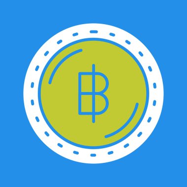 Bitcoin simgesi. Vektör biçimi yuvarlak açılı düz ikonik sembol, sarı renk, beyaz arkaplan.