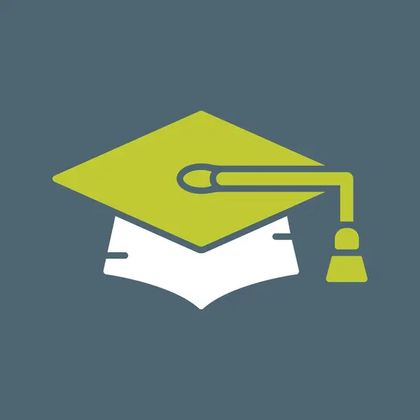 Graduation Hat Icon Green Background — Stock Vector