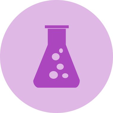 Kimyasal deney vektör simgesi. biçim düz sembol, mor renk, yuvarlak açılar, beyaz arkaplan
