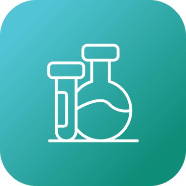 Uzun gölgeli izole edilmiş test tüplü beyaz çizgi kimyasal sıvı tüp. Laboratuvar araştırma konsepti. Laboratuvar araştırma konsepti. yeşil kare düğmesi.