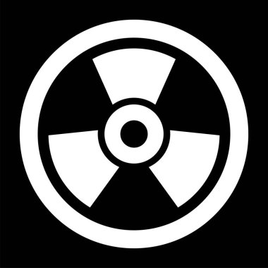 Radyasyon vektör simgesi. Bu düz yuvarlak sembol açık arkaplan üzerinde siyah renk ve yuvarlak açılar kullanır