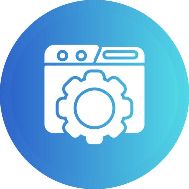 Çamaşır ikonuna sahip beyaz çamaşır makinesi mavi arka planda izole edilmiş. Çamaşır makinesi ve çamaşır ikonu. Makine servisi. Mavi daire düğmesi. vektör illüstrasyonu