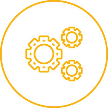 dişli vektör simgesi. biçim düz yuvarlak simge sembolü, sarı renk, beyaz arkaplan