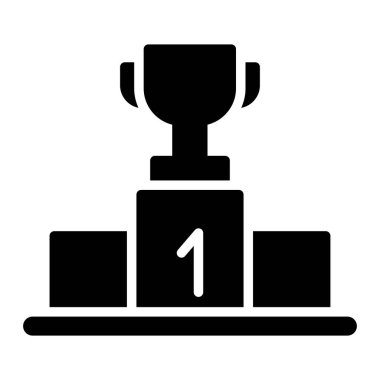 Kazanan kupa ve podyum ikonu. Web için kupa vektör ikonu ile kazananın basit bir illüstrasyonu