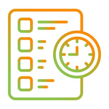Zaman yönetimi vektör simgesi. biçim iki renkli düz sembol, eko yeşil ve sarı renkler, yuvarlak açılar, beyaz arkaplan.