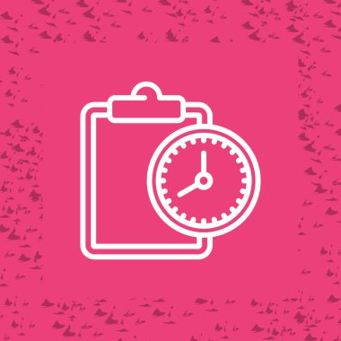 Uzun gölgeyle izole edilmiş metin simgesine sahip beyaz çizgi saati. Zaman yönetimi. vektör illüstrasyonu