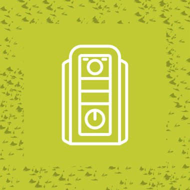 Sarı arka planda akıllı saat simgesine sahip yeşil çizgi akıllı kamera. Çember noktalı elektronik kontrol sistemi. vektör illüstrasyonu