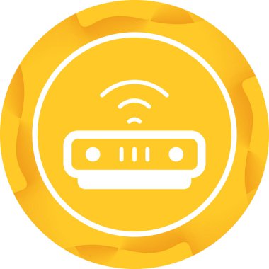 router simgesi. Vektör biçimi yuvarlak açılı düz ikonik sembol, sarı renk, beyaz arkaplan.