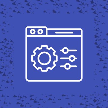 Mavi arkaplanda vites simgesi olan beyaz çizgi ayarı. Ayarlama, servis, ayar, onarım seçenekleri, onarım, onarım. vektör.