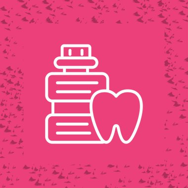 Pembe arka planda izole edilmiş çizgi diş simgesi. Diş hekimliği ya da klinik diş hekimliği merkezi ve diş macunu paketi. Renkli taslak konsepti. vektör.