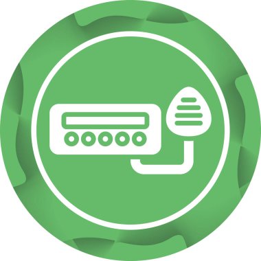 Verili yeşil çizgi sunucusu, beyaz arkaplanda izole edilmiş web sunucu simgesi. Beyaz daire düğmesi. vektör illüstrasyonu