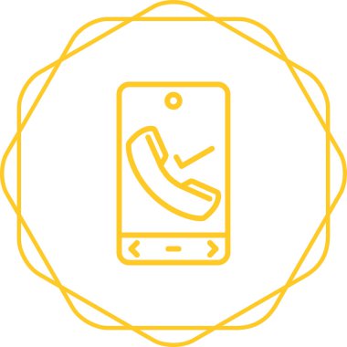 Arama telefon simgesi, ince çizgi ve sarı, dış hat vektörü, web illüstrasyonu, rastgele gradyan ve beyaz arkaplan ile çizilmiş doğrusal sembol,