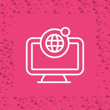 Beyaz dünya küresi ve bilgisayar simgesi kırmızı arkaplanda izole edildi. İnternet ağı toprağı. küresel ağ bağlantısı. vektör illüstrasyonu