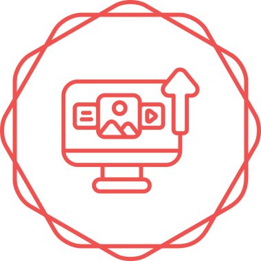 Kamera simgesi, çizgi, vektör illüstrasyonlu bilgisayar monitörü