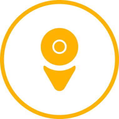 Harita işaretleyici vektör simgesi. Bu turuncu renkli düz yuvarlak sembol ve beyaz arka planda izole edilmiş.