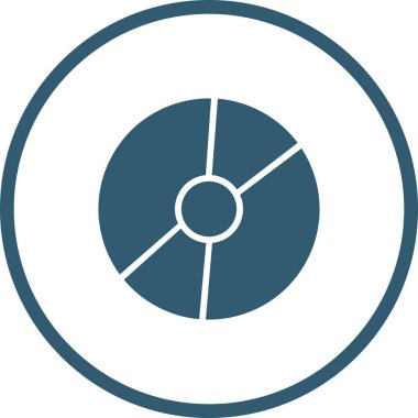 Pasta grafik vektör simgesi. Bu düz yuvarlak sembol gri ve cyan renkleri kullanır ve beyaz arkaplanda izole edilir.