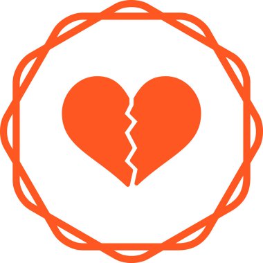 Kırık kalp vektör simgesi. biçim düz yuvarlak sembol, turuncu renk, yuvarlak açılar, beyaz arkaplan.