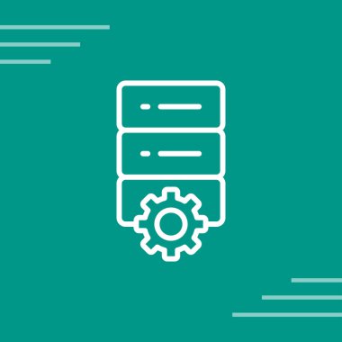 Mavi sunucu ve veri merkezi simgesi yeşil arkaplanda izole edildi. Sunucu merkezi konsepti. vektör illüstrasyonu