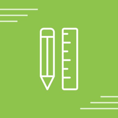 Yeşil çizgi kalem ve cetvel simgesi gri arkaplanda izole edildi. Çizim ya da çizim. Eğitim araçları ve okul araçları sembolü. vektör illüstrasyonu