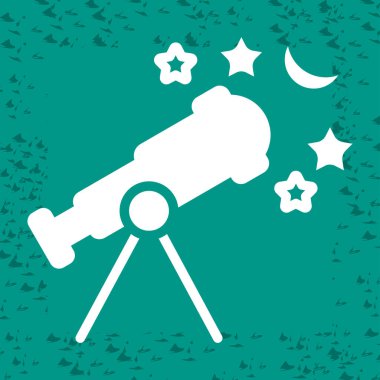 Teleskop işareti. Mavi arkaplanda yeşil düz simge. vektör