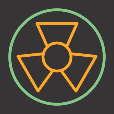 Radyasyon vektör simgesi. biçim düz yuvarlak kare düğme, turuncu ve gri renkler, beyaz arkaplan