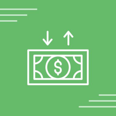 Uzun gölgeli yeşil çizgi dolar simgesi simgesi. İzole. Para bozdurmak. Dolar sembolü. Bankacılık sembolü. vektör illüstrasyonu