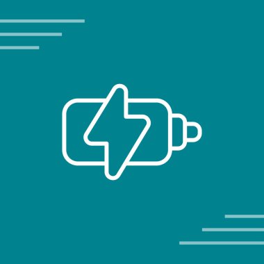 Mavi zemin üzerinde yıldırım simgesi olan beyaz batarya. cıvata sembolü Güç şarj ikonu, yıldırım. Işıklar. vektör illüstrasyonu