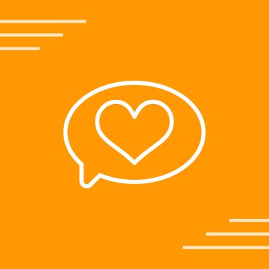 Sarı arkaplanda izole edilmiş konuşma baloncuğu ikonundaki çizgi kalp. Sevgililer Günü. Aşk sembolü. Sevgililer Günü. Renkli taslak konsepti. vektör