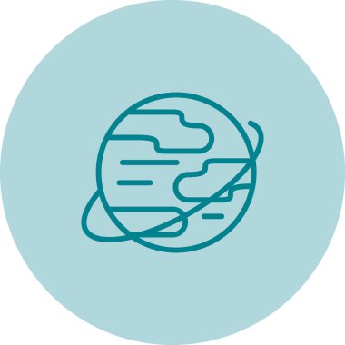 Gezegen dünyası simgesi, ince çizgi izole edilmiş illüstrasyon, lineer vektör web tasarım işareti, beyaz arkaplanda pürüzsüz mavi çizgili dış plan sembolü.