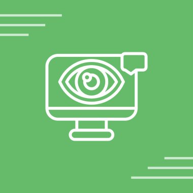 Yeşil arka planda göz koruma ikonu olan siyah çizgi akıllı kamera. Güvenlik, güvenlik, koruma, internet konsepti. vektör illüstrasyonu