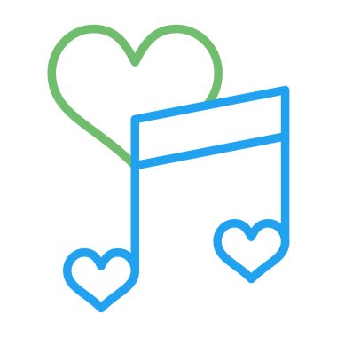 Kalp ikonu olan bir müzik notası. vektör illüstrasyonu