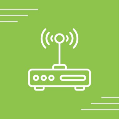 Yeşil modem ve sinyal kablosuz kablosuz internet ikonu yeşil arkaplanda. Kablosuz ethernet modem yönlendirici. İnternet bilgisayarı. düz resimleme