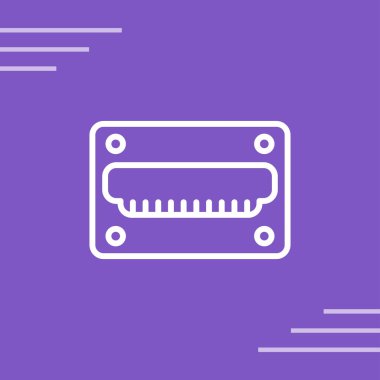 Mor çizgi müzik sentezleyici simgesi mavi arkaplanda izole edildi. Elektronik piyano. vektör illüstrasyonu