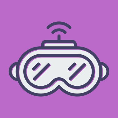 Beyaz çizgi sanal gerçeklik simgesi mavi arkaplanda izole edildi. vektör illüstrasyonu