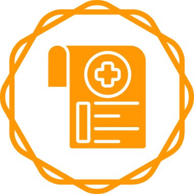 Tıbbi kitap vektör ikonu. biçim düz yuvarlak sembol, turuncu renk, yuvarlak açılar, beyaz arkaplan.