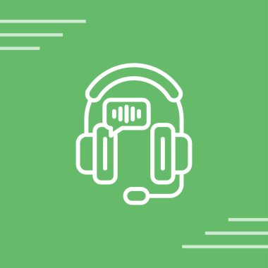 Yeşil hat kulaklık simgesi yeşil arkaplanda izole edildi. Kulaklıklar. Müzik, hizmet, faq ve operatör konsepti. soyut çember rastgele noktalar.