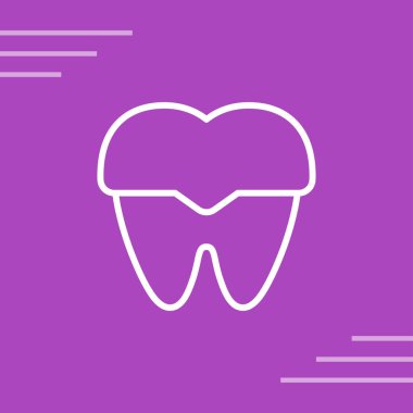 Yeşil arka planda mor çizgi ikonu izole edildi. Diş hekimi kliniği ya da diş hekimliği ve diş macunu paketi için diş sembolü. Renkli daire düğmesi. vektör illüstrasyonu