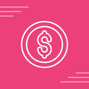 Uzun gölgeli beyaz çizgi para simgesi. Dolar döviz tabelası. Para sembolü. Para birimi sembolü. Çember düğmesi. vektör.