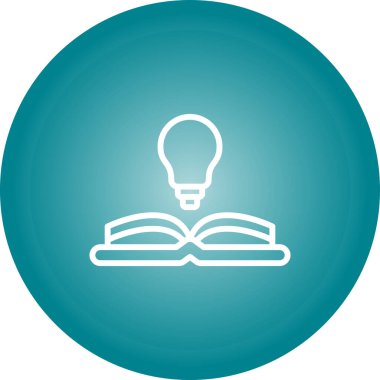 Açık kitaplı ampul, ampul ve açık kitap, fikir simgesi, düz vektör çizimi, mavi arkaplanda izole edilmiş.