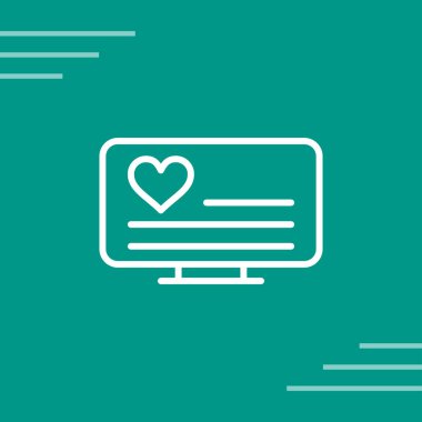 Yeşil arkaplanda dizüstü bilgisayar ikonu olan çizgi aşkı. Sevgililer günü için sevgililer günü kartı. vektör