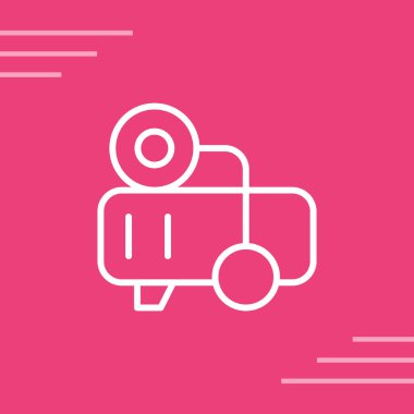 Kırmızı arka planda karton kutu simgesi olan beyaz teslimat kamyonu. Teslimat kamyonu. Uzun gölge tarzı. vektör illüstrasyonu