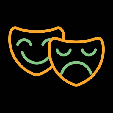 hüzünlü maske simgesi renk dış hat vektörü