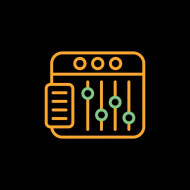 Siyah arkaplanda elektronik devre kartı simgesinin doldurulmuş ve turuncu çizgi vektör çizimi
